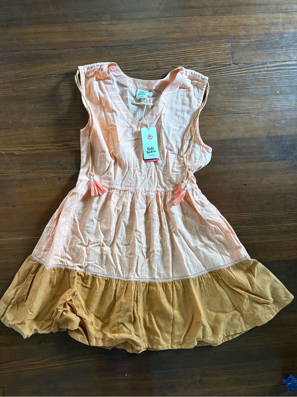 Mata Traders Peach and Mustard Tiered Midi Dress